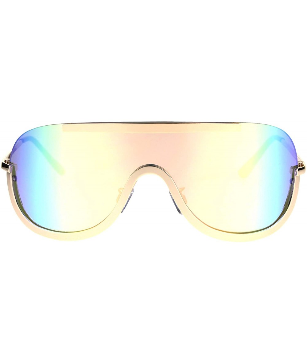 Oversized Futuristic Sunglasses Unisex Oversized Shield Frame Mirror Lens UV 400 - Gold (Pink Yellow Mirror) - CJ185UN9D83 $2...