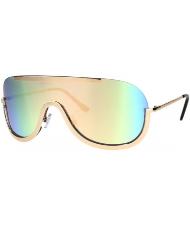 Oversized Futuristic Sunglasses Unisex Oversized Shield Frame Mirror Lens UV 400 - Gold (Pink Yellow Mirror) - CJ185UN9D83 $2...