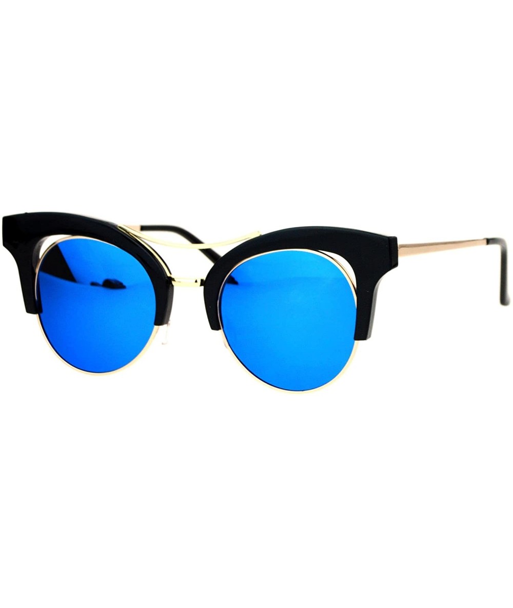 Butterfly Womens Cateye Butterfly Fashion Sunglasses Trending Flat Frame Mirror Lens - Black (Blue Mirror) - CO188U2D2IL $19.21