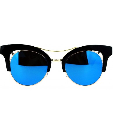 Butterfly Womens Cateye Butterfly Fashion Sunglasses Trending Flat Frame Mirror Lens - Black (Blue Mirror) - CO188U2D2IL $19.21