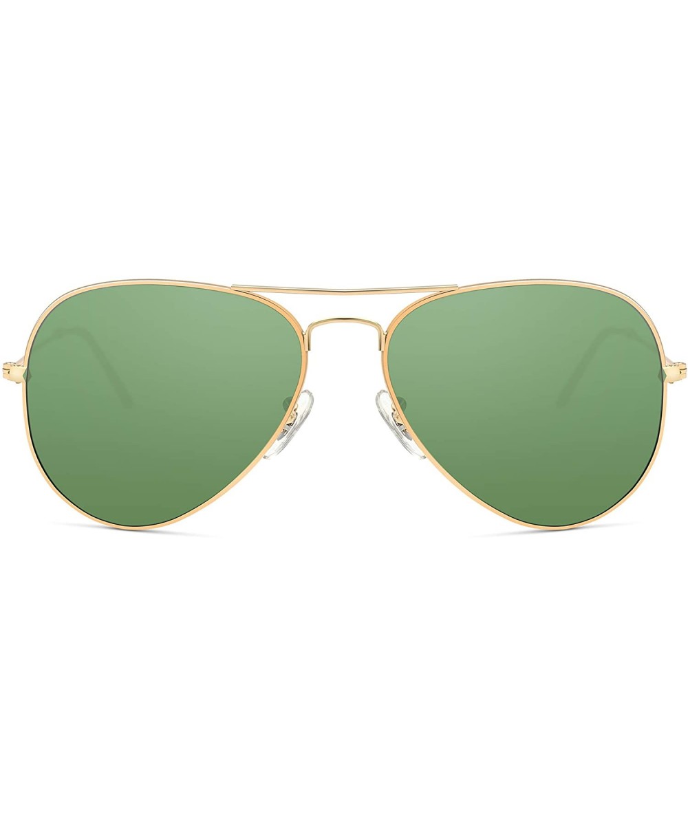 Aviator Crystal Glass Optical Lenses Classic Aviator Sunglasses 3025 - Golden Frame- Dark Green Glass Lenses - C918K40O4ZH $3...