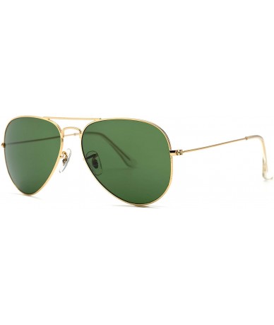 Aviator Crystal Glass Optical Lenses Classic Aviator Sunglasses 3025 - Golden Frame- Dark Green Glass Lenses - C918K40O4ZH $3...