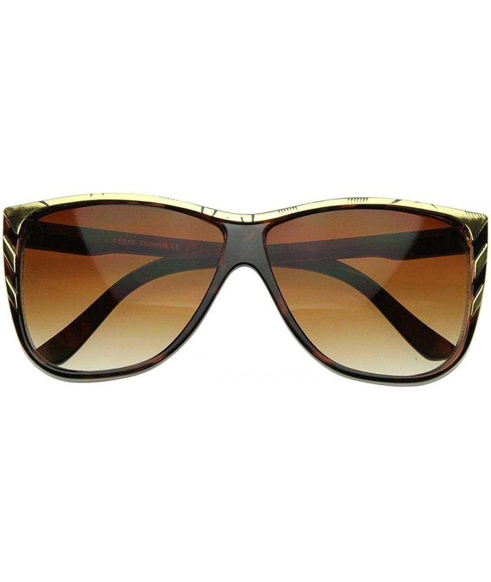 Wayfarer New Larger Modern Retro Fashion Gold Tip Point Detail Horn Rimmed Sunglasses (Brown) - C1116Q2IDHZ $18.88