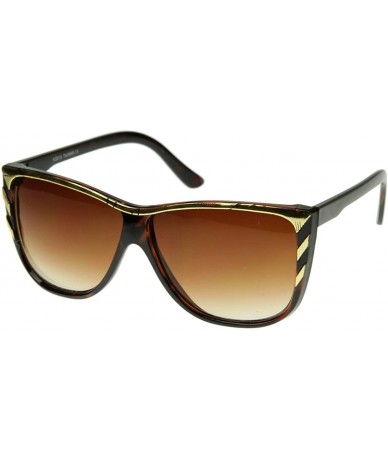 Wayfarer New Larger Modern Retro Fashion Gold Tip Point Detail Horn Rimmed Sunglasses (Brown) - C1116Q2IDHZ $18.88