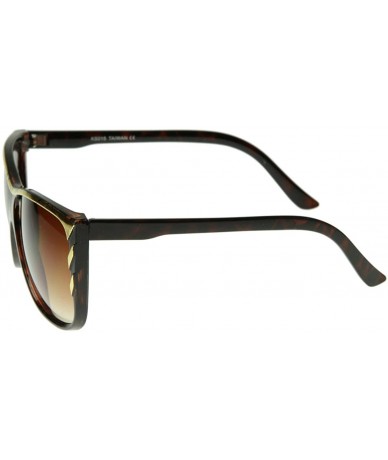 Wayfarer New Larger Modern Retro Fashion Gold Tip Point Detail Horn Rimmed Sunglasses (Brown) - C1116Q2IDHZ $18.88