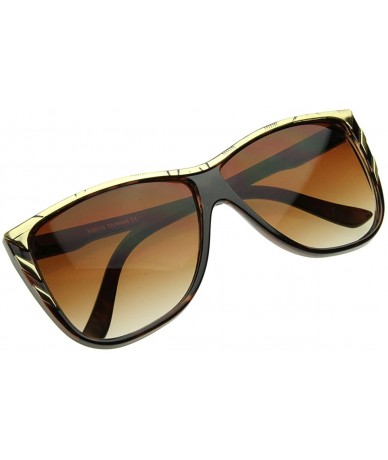 Wayfarer New Larger Modern Retro Fashion Gold Tip Point Detail Horn Rimmed Sunglasses (Brown) - C1116Q2IDHZ $18.88