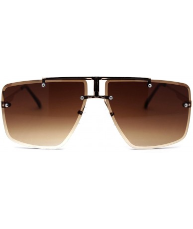 Square Rimless Squared Flat Top Luxury Racer Sunglasses - Gold Brown - C9197LX3QX3 $23.37