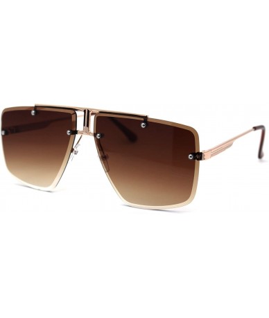 Square Rimless Squared Flat Top Luxury Racer Sunglasses - Gold Brown - C9197LX3QX3 $23.37