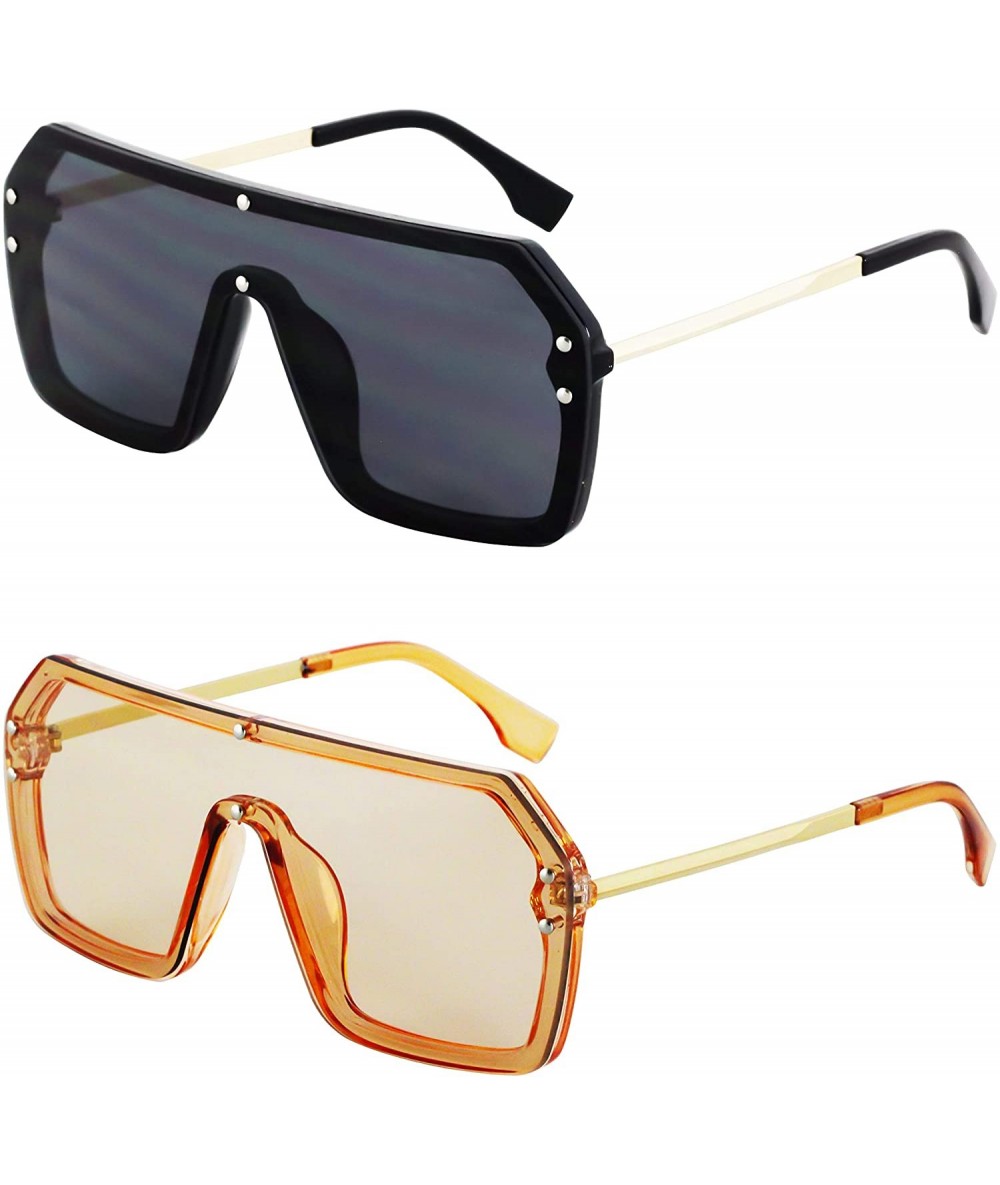 Shield Retro Oversized Shield Sunglasses Rimless Flat Top Mirror Glasses Women Men - Black and Orange - CX18Y2YSQIO $34.48