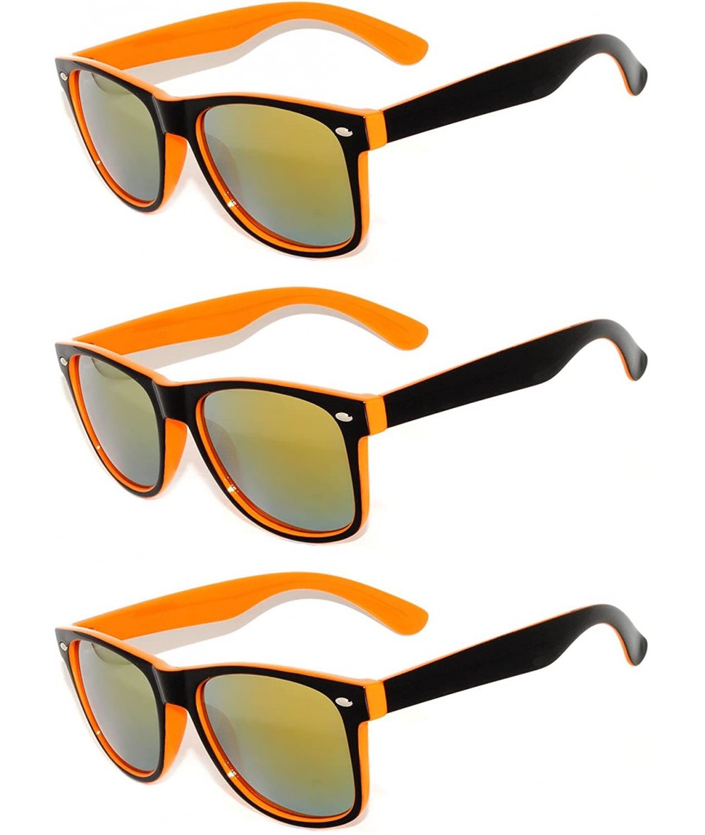 Wayfarer Retro 80's 2 Tone Frame Vintage Sunglasses Full Mirror Lens 3 Pack - Orange-black-3pairs - CM11NQVFV8D $20.53