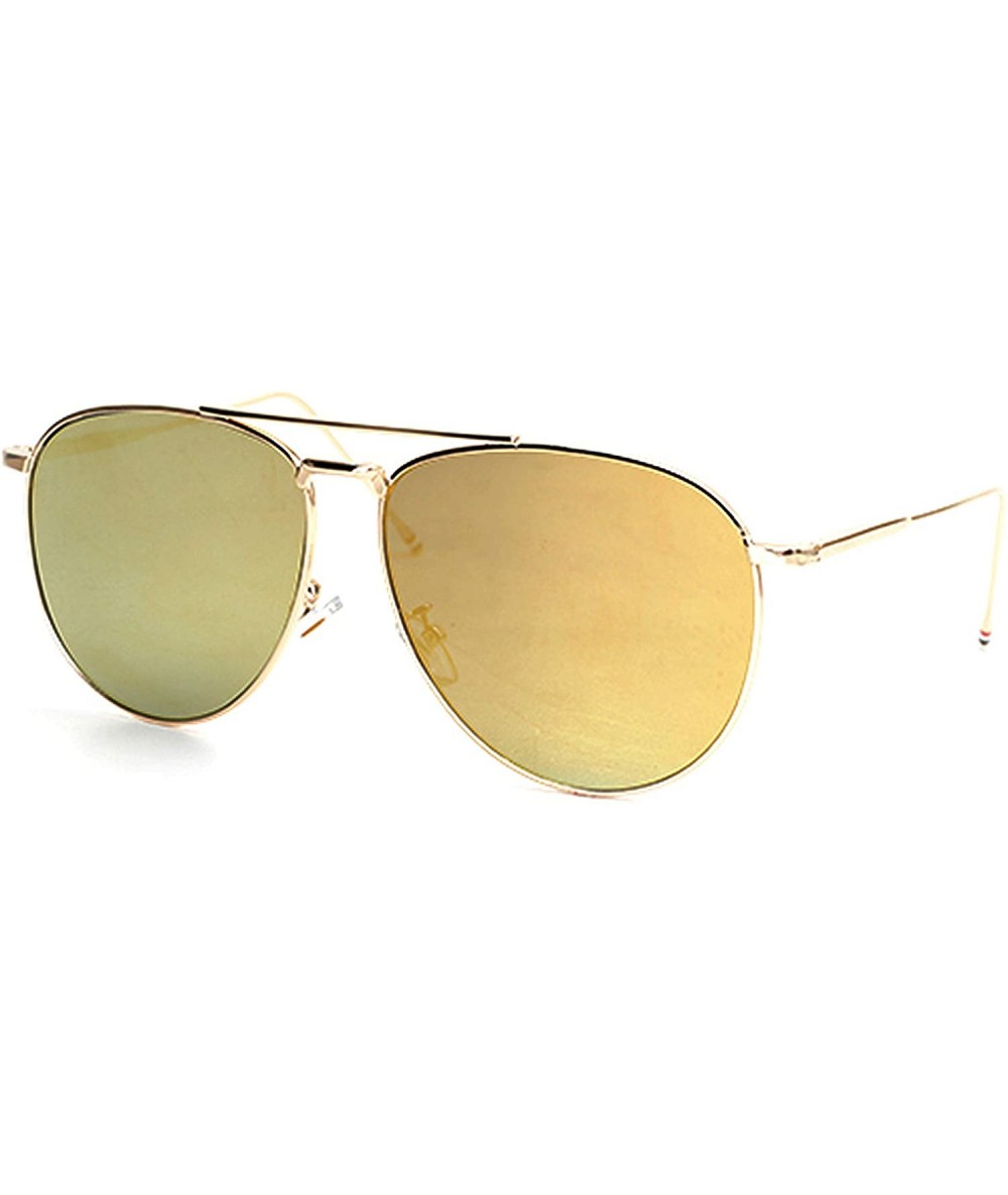 Oversized RAKOSTA 97025 Premium Oversized Flat Aviator Tint Mirrored Sunglass Womens Mens - Gold/Gold - CL1954KMI43 $32.51