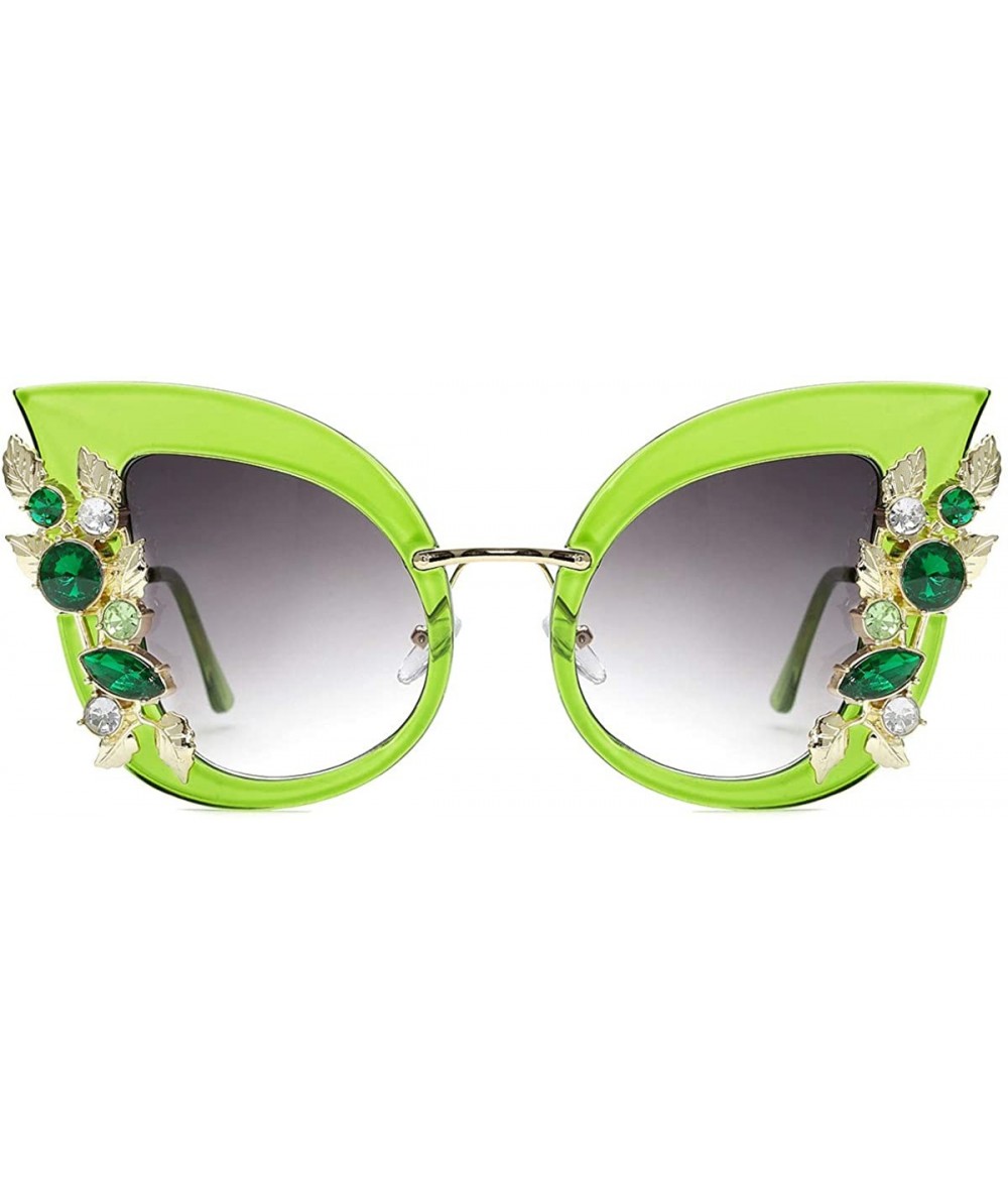 Butterfly Womens Oversized Cat Eye Jeweled Sunglasses Stylish Bedazzled Rhinestone Sun Glasses - 04-green - CZ187IIUCS3 $30.60