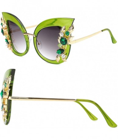 Butterfly Womens Oversized Cat Eye Jeweled Sunglasses Stylish Bedazzled Rhinestone Sun Glasses - 04-green - CZ187IIUCS3 $30.60