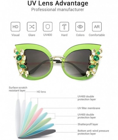 Butterfly Womens Oversized Cat Eye Jeweled Sunglasses Stylish Bedazzled Rhinestone Sun Glasses - 04-green - CZ187IIUCS3 $30.60