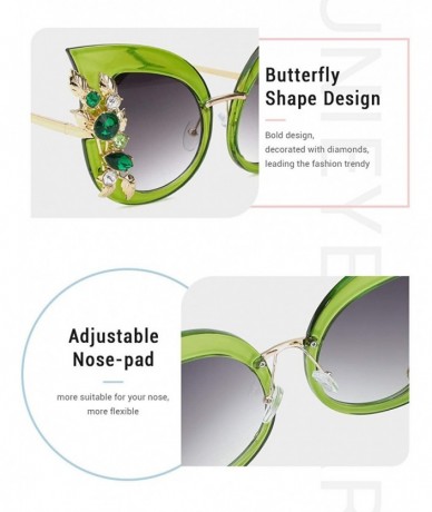 Butterfly Womens Oversized Cat Eye Jeweled Sunglasses Stylish Bedazzled Rhinestone Sun Glasses - 04-green - CZ187IIUCS3 $30.60