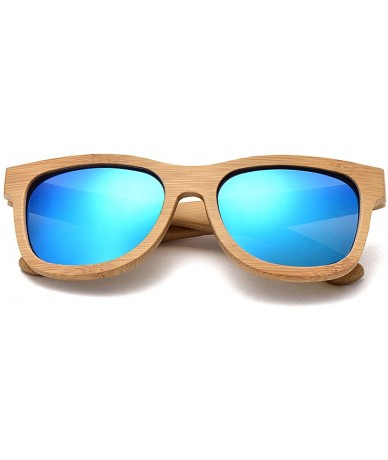 Wayfarer Bamboo Wood Polarized Sunglasses For Men & Women -Temple Carved Collection - Ta01-bamboo Frame Blue Lens - CC188R6GI...