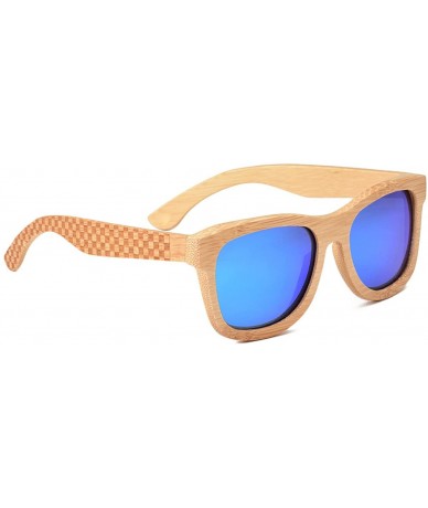 Wayfarer Bamboo Wood Polarized Sunglasses For Men & Women -Temple Carved Collection - Ta01-bamboo Frame Blue Lens - CC188R6GI...