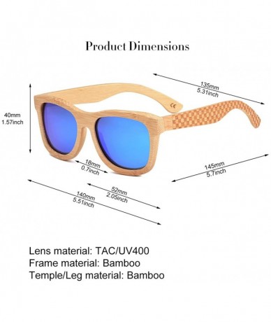 Wayfarer Bamboo Wood Polarized Sunglasses For Men & Women -Temple Carved Collection - Ta01-bamboo Frame Blue Lens - CC188R6GI...