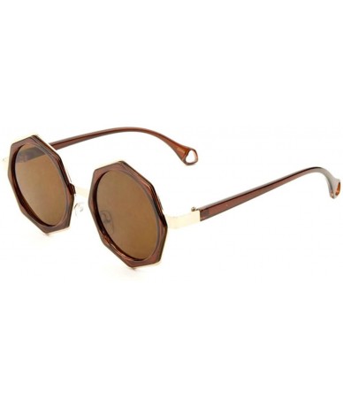 Aviator Octagon Geometric Sunglasses w/Round Lenses - Brown & Gold - CU12O4NRZWZ $19.08