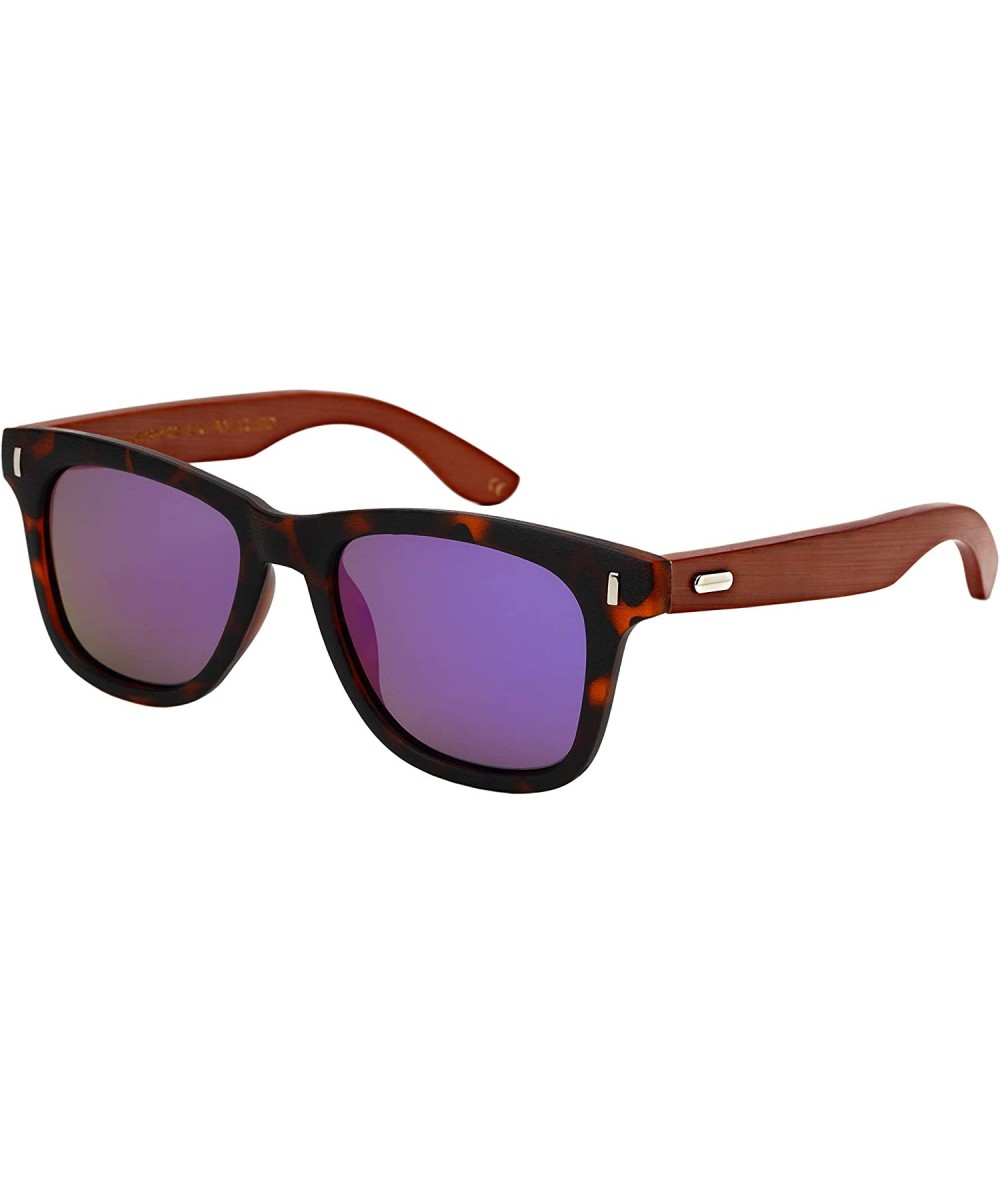 Wayfarer Wood Bamboo Horned Rim Polarized Sunglasses for Men Women With Color Mirror Lens - CL18QEK42MG $27.00