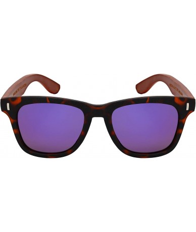 Wayfarer Wood Bamboo Horned Rim Polarized Sunglasses for Men Women With Color Mirror Lens - CL18QEK42MG $27.00