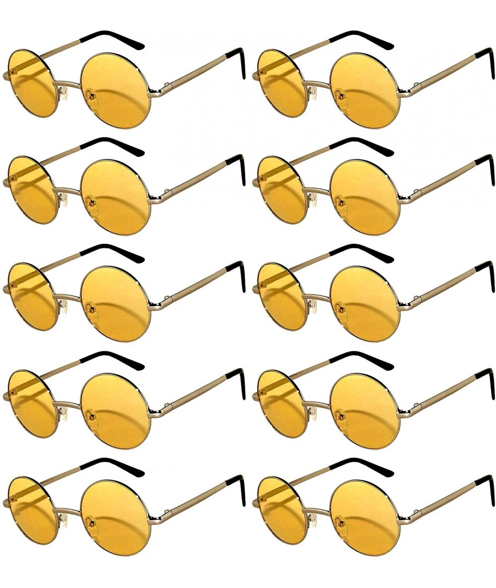 Oval 10 Pack Round Retro Vintage Circle Style Sunglasses Colored Small Metal Frame - 43_yellow_10_pairs - C11853KUK4N $33.97