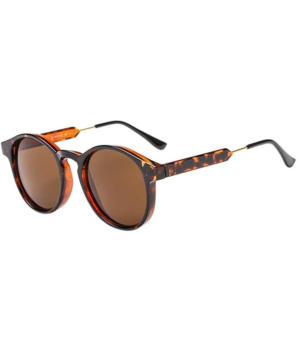 Goggle Small Round Sunglasses for Women Men Vintage Fashion Eyewear UV400 - Leopard Print - Brown - CJ18RRK4MS8 $17.02