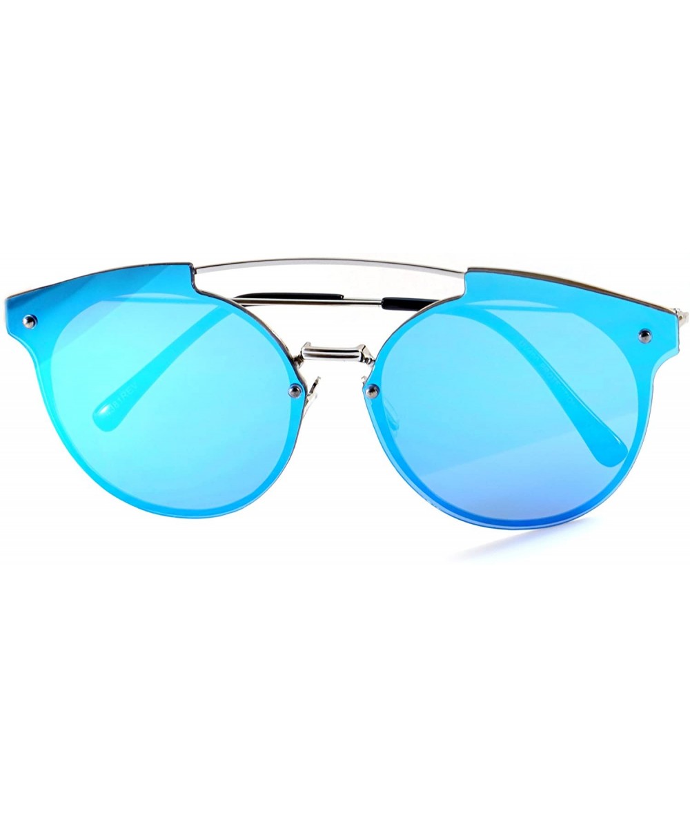 Aviator Unisex Futuristic Ultra Slim Frame Mirrored Flat Lens Sunglasses A033 - Silver/ Blue Revo - CI186HK9O97 $19.10