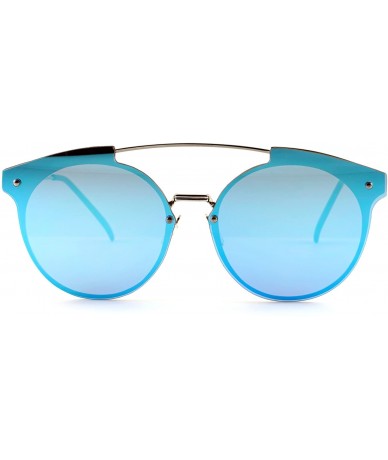 Aviator Unisex Futuristic Ultra Slim Frame Mirrored Flat Lens Sunglasses A033 - Silver/ Blue Revo - CI186HK9O97 $19.10