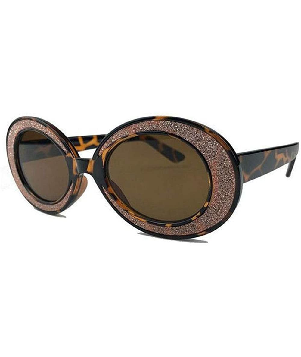 Oval Fashion Sunglasses for women 2019 New Brand Designer Retro Big Frame Luxury Rhinestone Oval Sunglasses - Brown - CC18ADI...