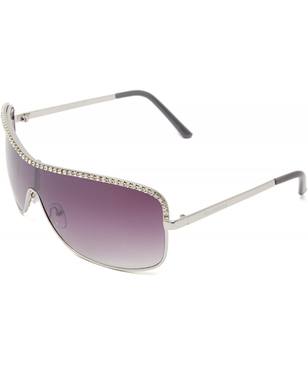 Shield Women's R504 Shield Sunglasses Adorned with Rhinestone Accents & 100% UV Protection - 70 mm - Silver Metallic - CR11C4...