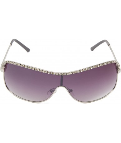 Shield Women's R504 Shield Sunglasses Adorned with Rhinestone Accents & 100% UV Protection - 70 mm - Silver Metallic - CR11C4...