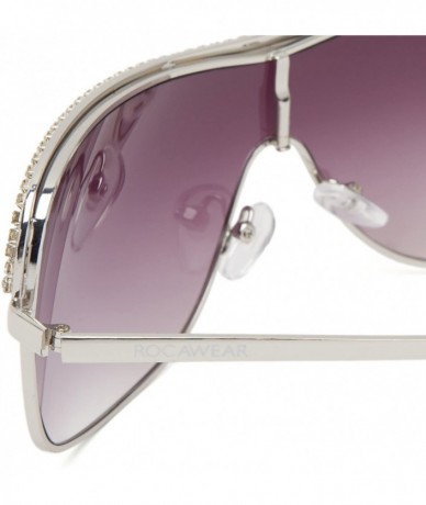 Shield Women's R504 Shield Sunglasses Adorned with Rhinestone Accents & 100% UV Protection - 70 mm - Silver Metallic - CR11C4...