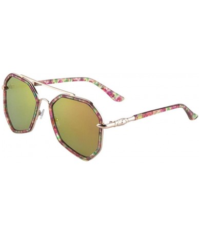 Aviator Color Mirror Flat Lens Flower Print Frame Geometric Aviator Sunglasses - Red Orange - CQ190O4Q3I0 $25.29