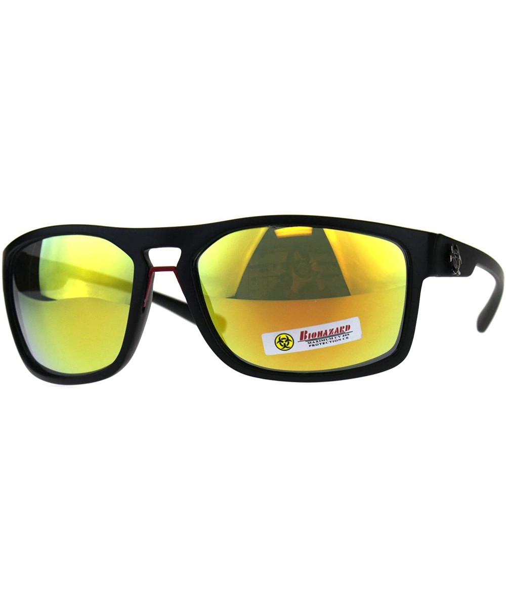 Sport Biohazard Mens Sunglasses Oval Rectangular Matte Frame UV 400 - Black (Orange Mirror) - C818CUSH3HN $20.58