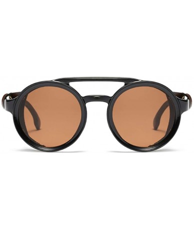 Round Hippie Round Steampunk Sunglasses for Men Side Shield Cyberpunk Circular Keyhole - Brown - C0194UC2CGQ $29.10