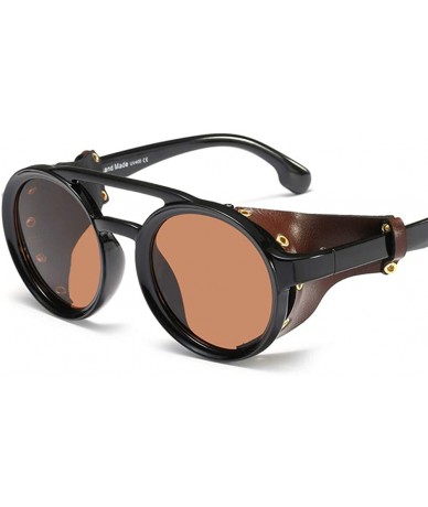 Round Hippie Round Steampunk Sunglasses for Men Side Shield Cyberpunk Circular Keyhole - Brown - C0194UC2CGQ $29.10