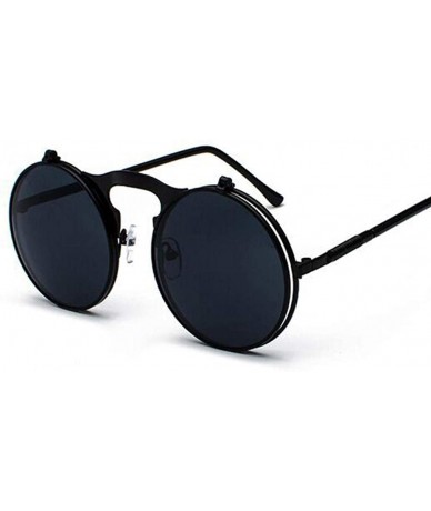 Round Metal Steampunk Sunglasses Men Women Fashion Round Glasses Brand GoldGray - Blackgray - CA18Y3OOZEQ $17.29