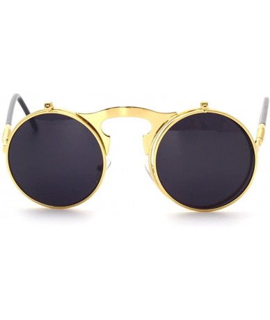 Round Red Peony Retro Vintage Round Flip Sunglasses punkSunglasses for Men and Women - Gold Black Film - CJ18DX9Q859 $17.92