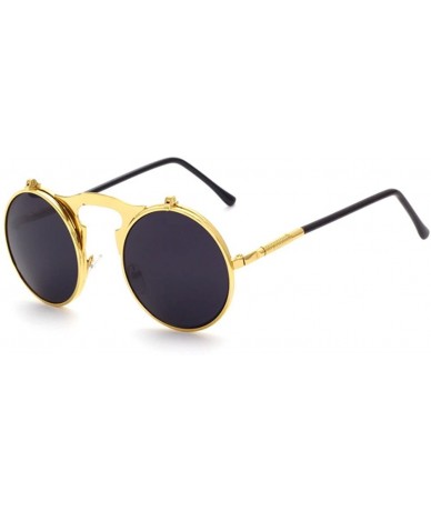 Round Red Peony Retro Vintage Round Flip Sunglasses punkSunglasses for Men and Women - Gold Black Film - CJ18DX9Q859 $17.92