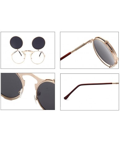 Round Red Peony Retro Vintage Round Flip Sunglasses punkSunglasses for Men and Women - Gold Black Film - CJ18DX9Q859 $17.92