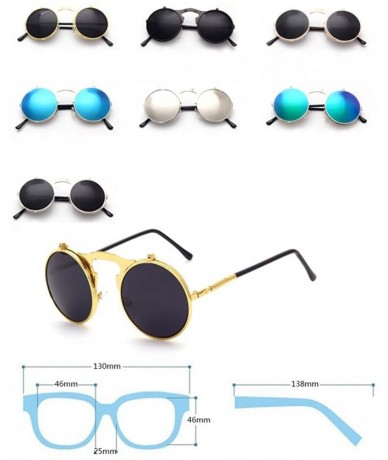 Round Red Peony Retro Vintage Round Flip Sunglasses punkSunglasses for Men and Women - Gold Black Film - CJ18DX9Q859 $17.92