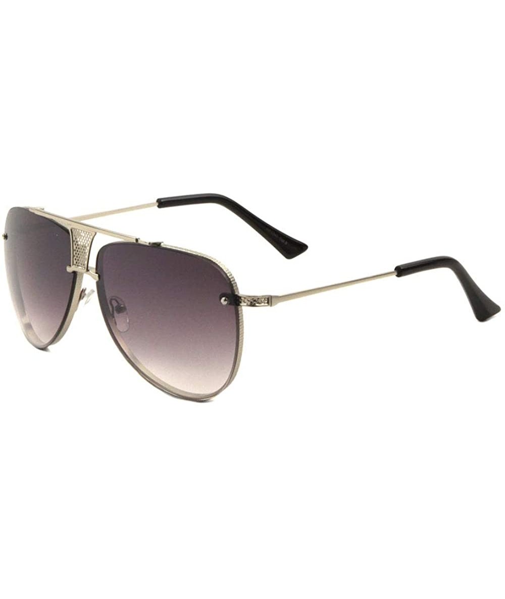 Rimless Metal Cut Dot Pattern Frontal Shield Rimless Curved Round Aviator Sunglasses - Smoke - CO190MOHS7H $26.95