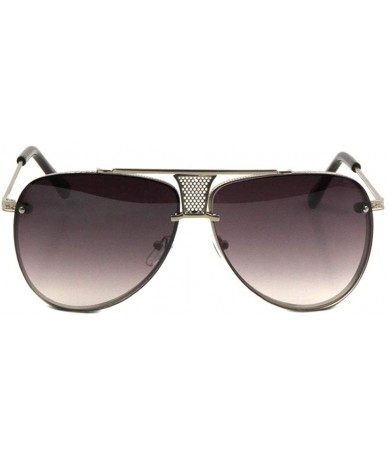 Rimless Metal Cut Dot Pattern Frontal Shield Rimless Curved Round Aviator Sunglasses - Smoke - CO190MOHS7H $26.95