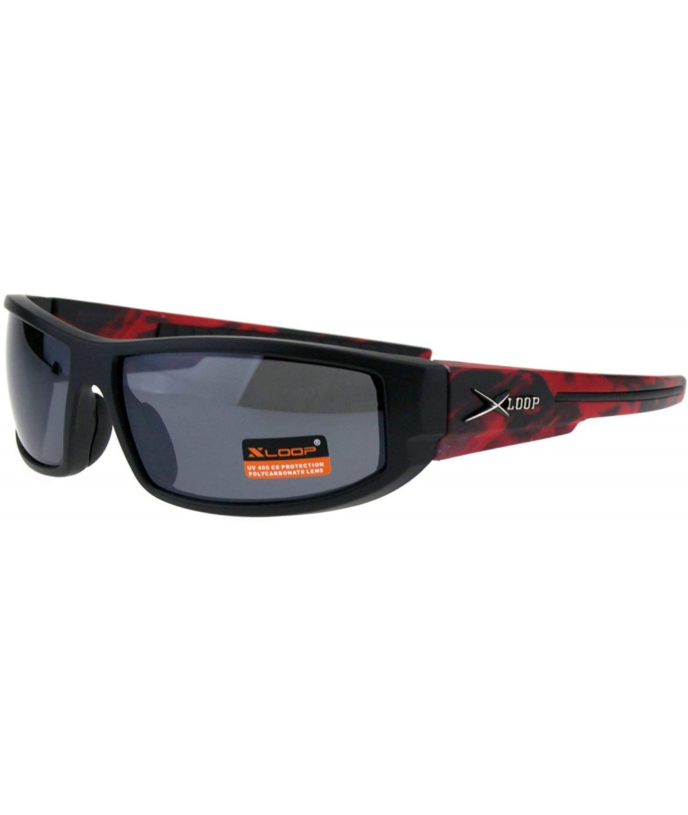 Rectangular Xloop Mens Sunglasses Wrap Around Rectangular Biker Flame Design - Black Red (Black) - C418I4DN3CK $20.25