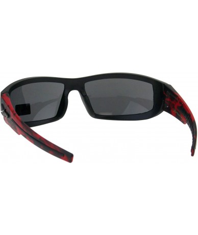 Rectangular Xloop Mens Sunglasses Wrap Around Rectangular Biker Flame Design - Black Red (Black) - C418I4DN3CK $20.25