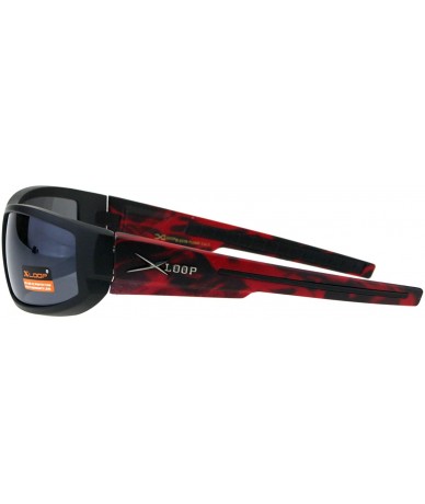 Rectangular Xloop Mens Sunglasses Wrap Around Rectangular Biker Flame Design - Black Red (Black) - C418I4DN3CK $20.25