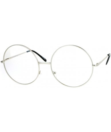 Round SUPER OVERSIZED Clear Lens Glasses Round Circle Metal Frame UV 400 - Silver - CU186KRWHEI $20.76