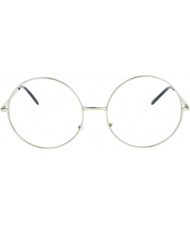 Round SUPER OVERSIZED Clear Lens Glasses Round Circle Metal Frame UV 400 - Silver - CU186KRWHEI $20.76