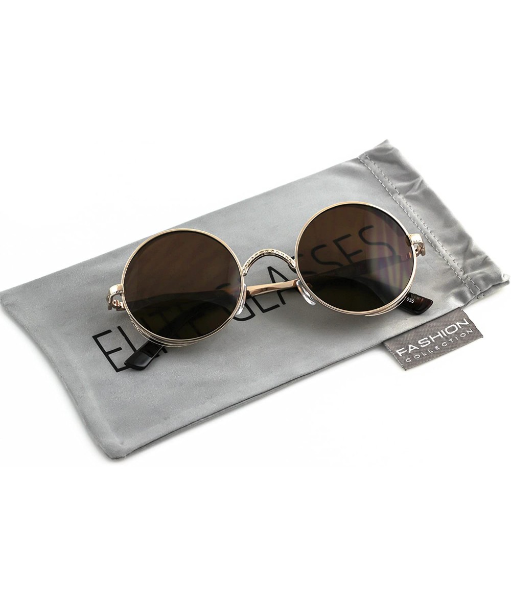 Oval Gothic Steampunk Sunglasses Women Men Round Lens Metal Frame Side Shield - Gold - Brown - CH11HW7R05T $19.49